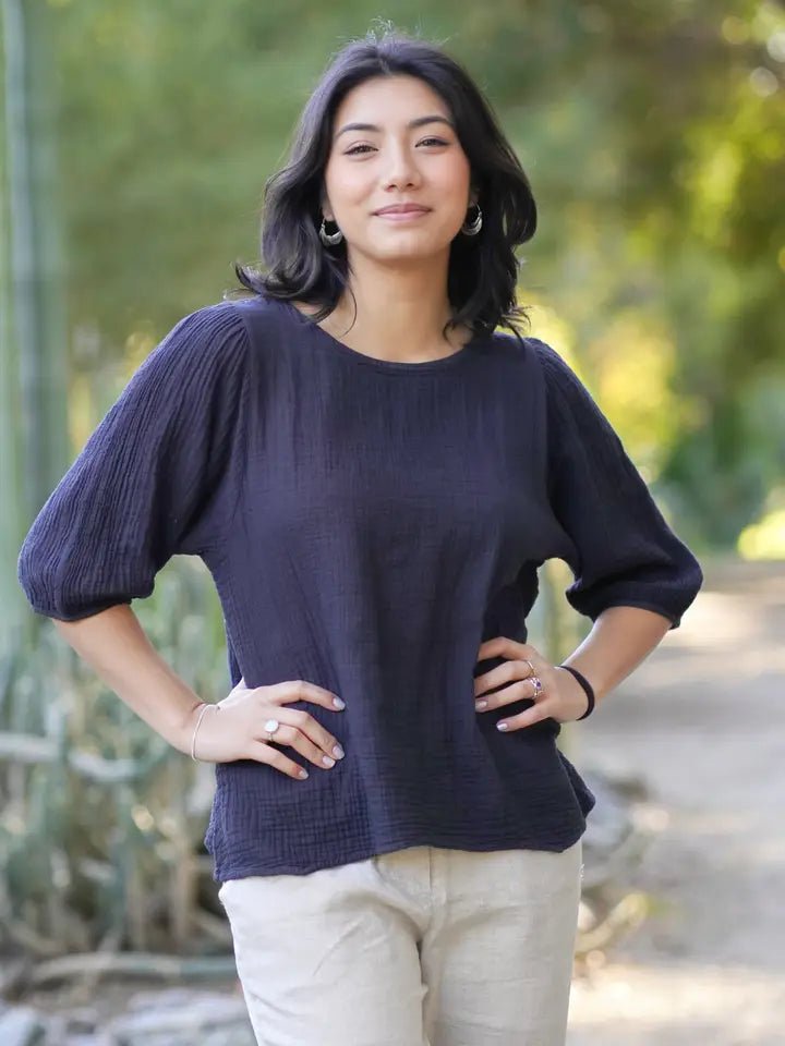 Coralee Double Cotton Gauze Top Black - The Bronze Butterfly