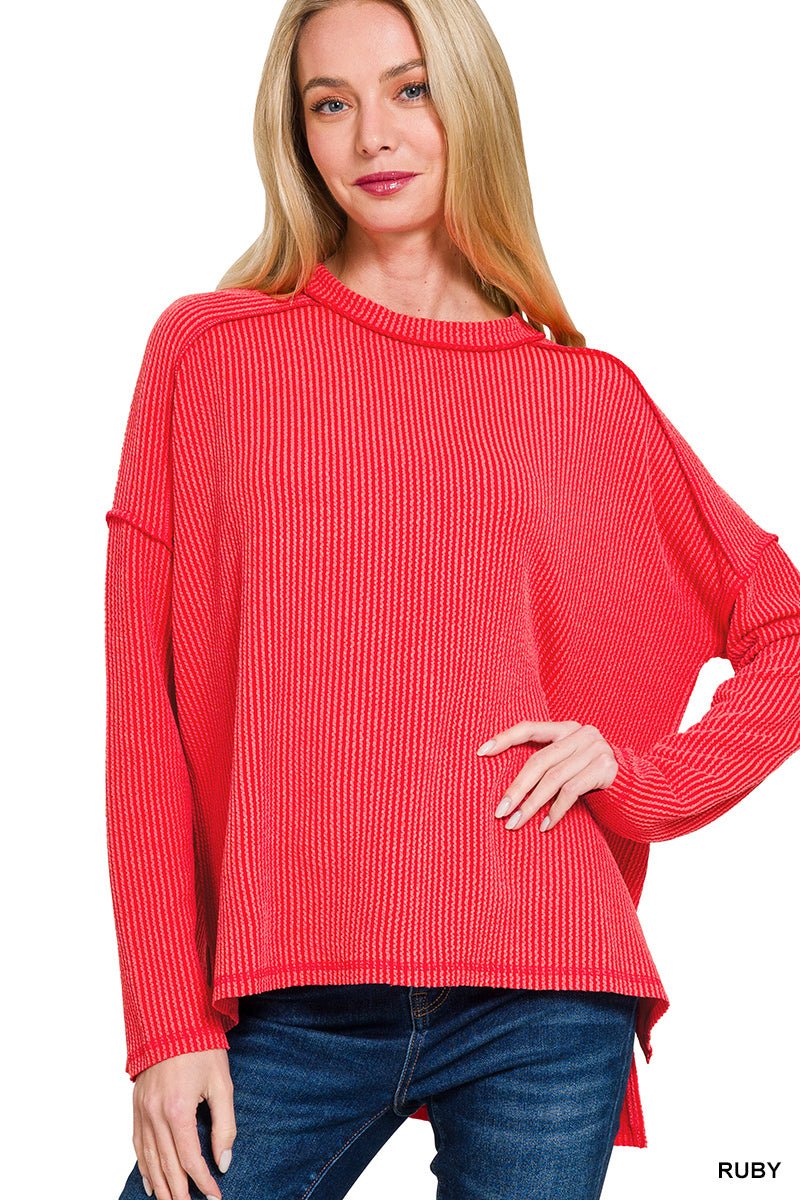 Corded Rib Corded Rib Raw Edge Long Sleeve Top — The Bronze Butterfly
