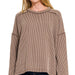 Corded Rib Raw Edge Long Sleeve Top - The Bronze Butterfly