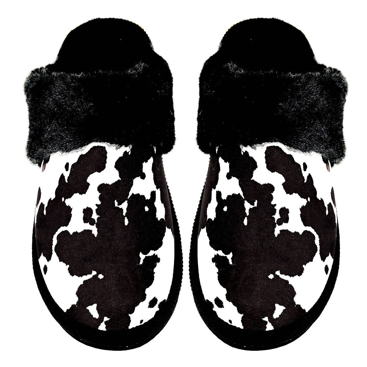 Cow Print Faux Fur C.C Slippers - The Bronze Butterfly