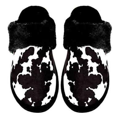 Cow Print Faux Fur C.C Slippers - The Bronze Butterfly