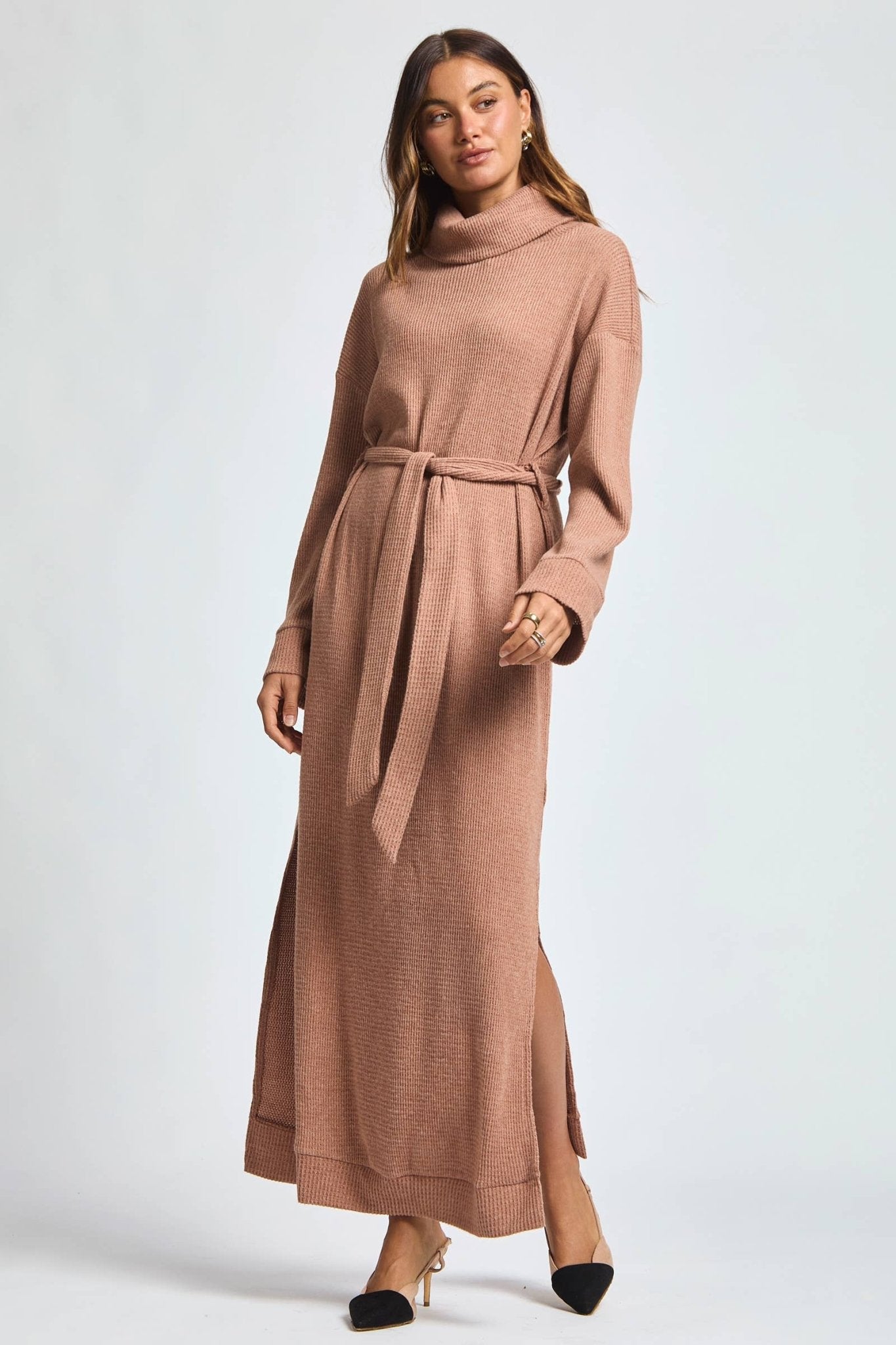 Cowl Neck Waist Tie Maxi Dress - The Bronze Butterfly