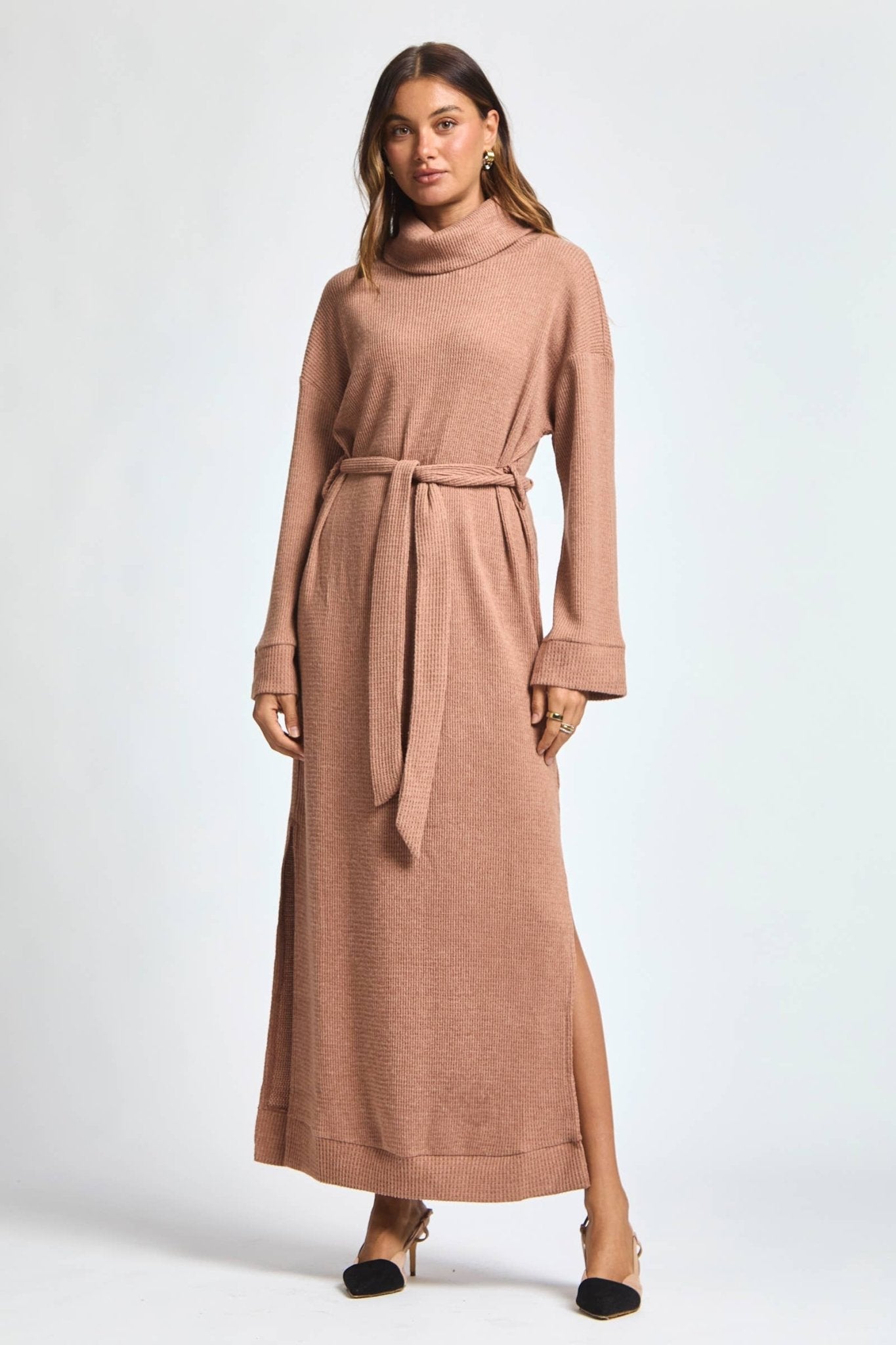 Cowl Neck Waist Tie Maxi Dress - The Bronze Butterfly