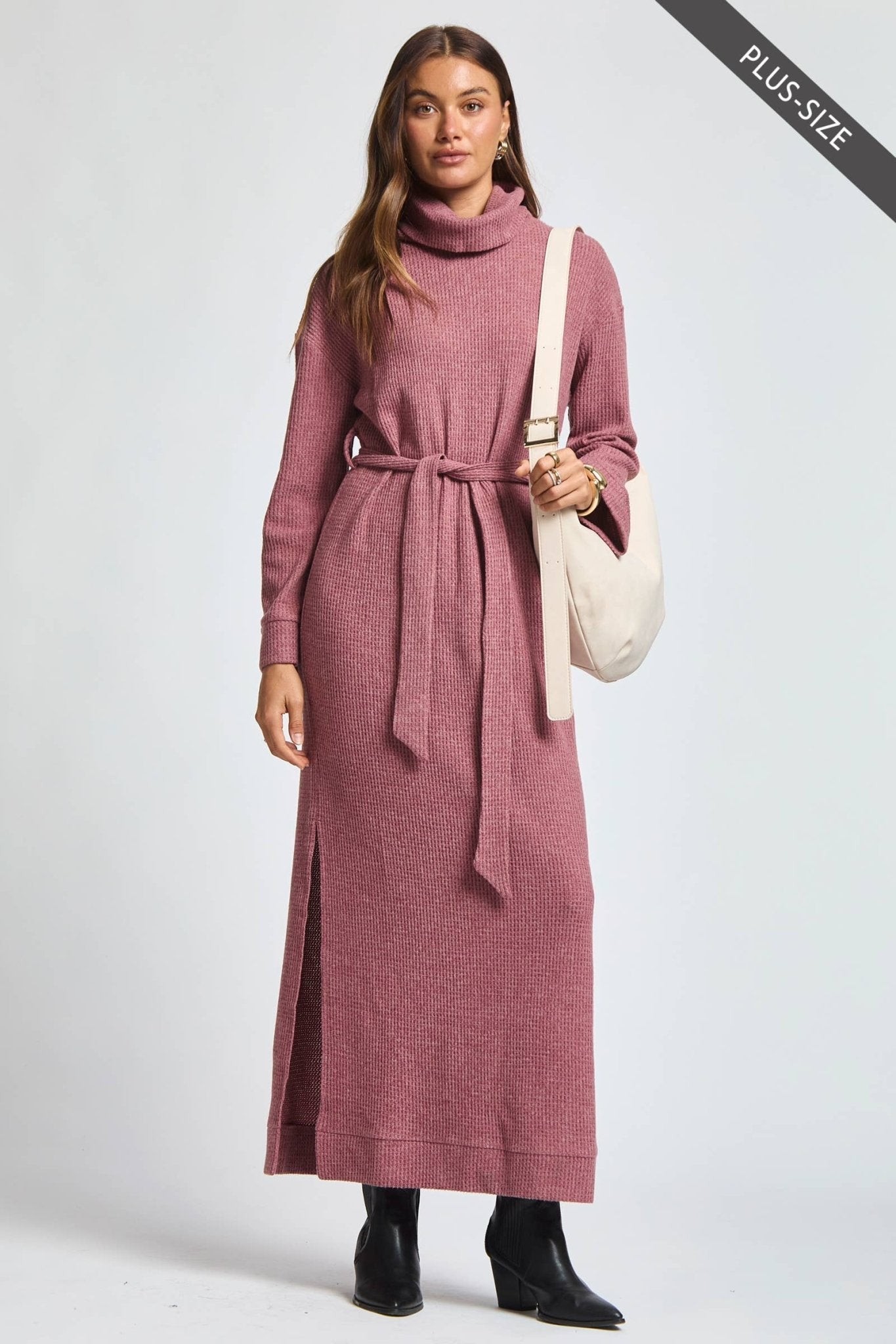 Cowl Neck Waist Tie Maxi Dress Plus Size - The Bronze Butterfly