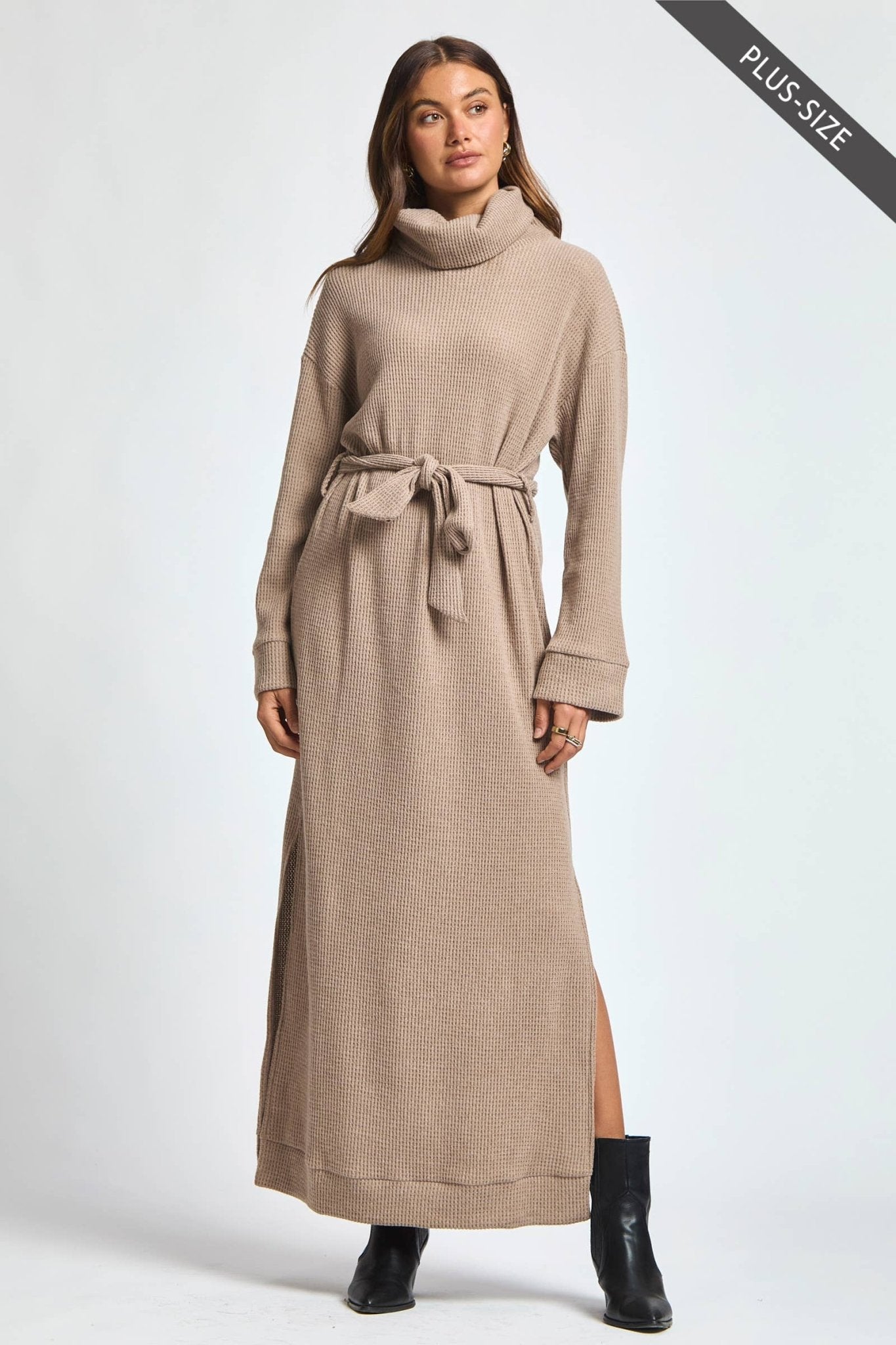 Cowl Neck Waist Tie Maxi Dress Plus Size - The Bronze Butterfly