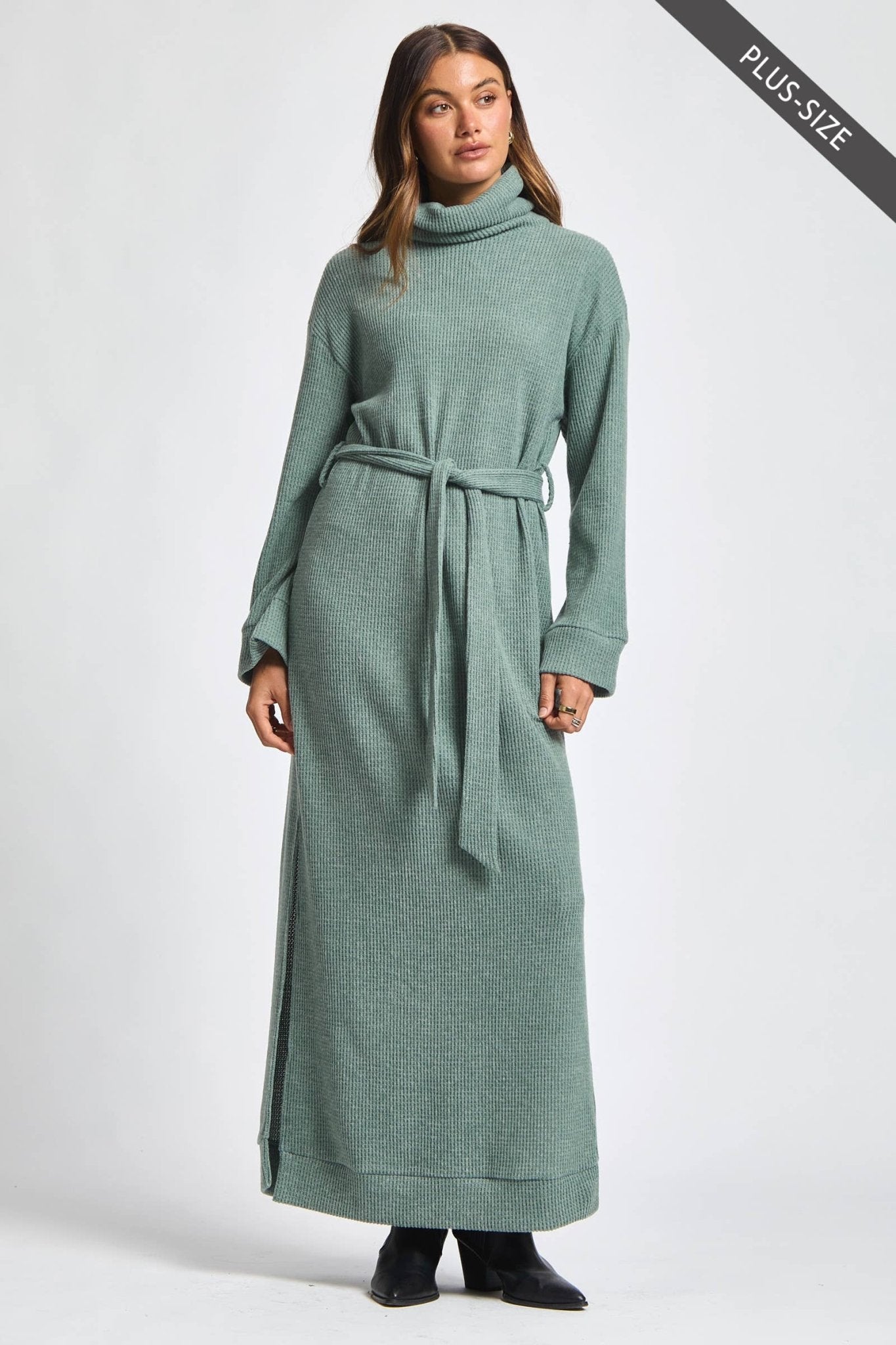 Cowl Neck Waist Tie Maxi Dress Plus Size - The Bronze Butterfly