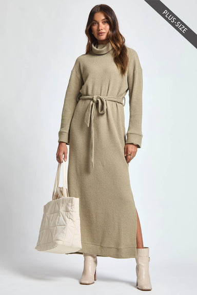 Cowl Neck Waist Tie Maxi Dress Plus Size - The Bronze Butterfly