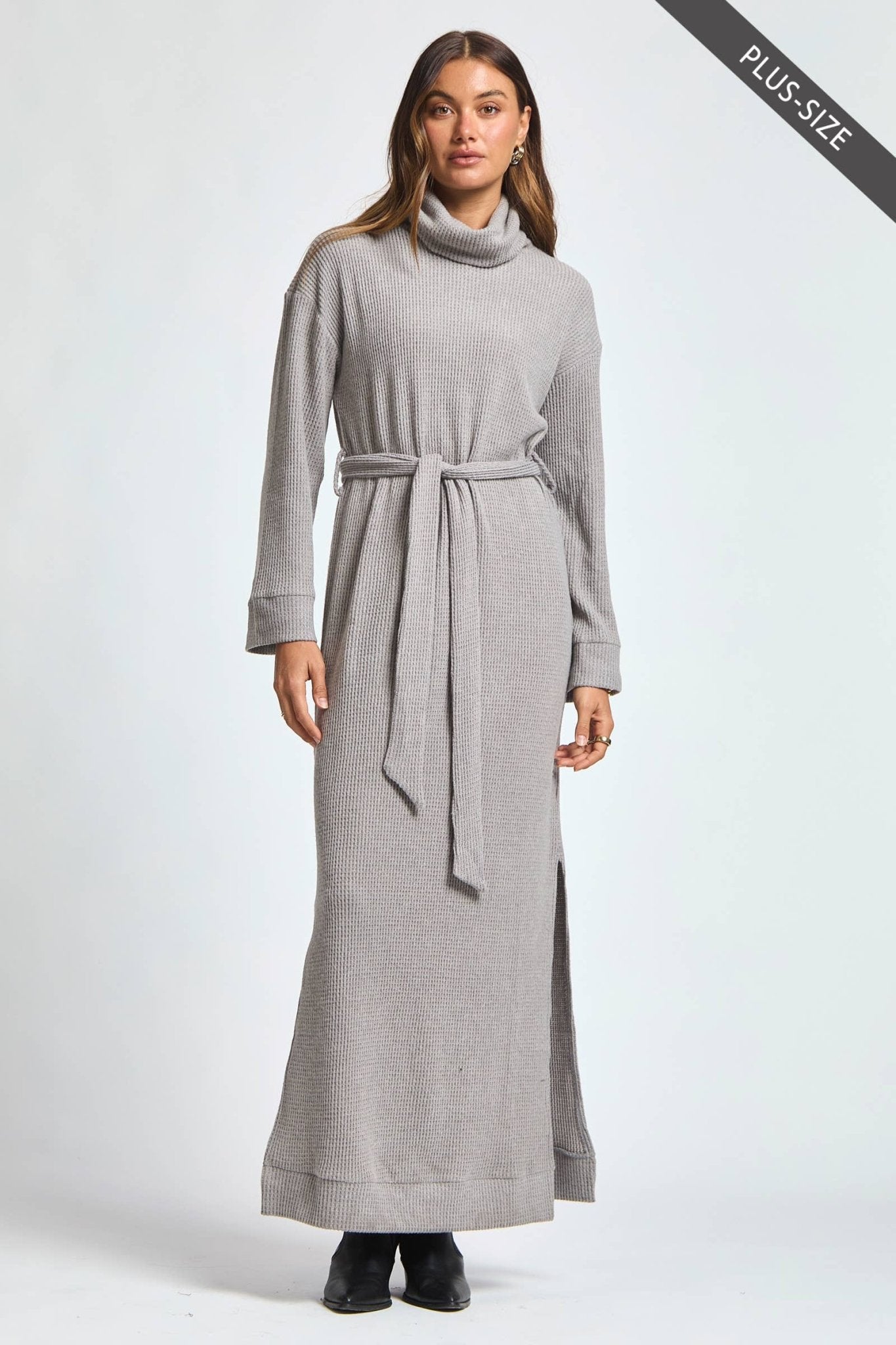 Cowl Neck Waist Tie Maxi Dress Plus Size - The Bronze Butterfly