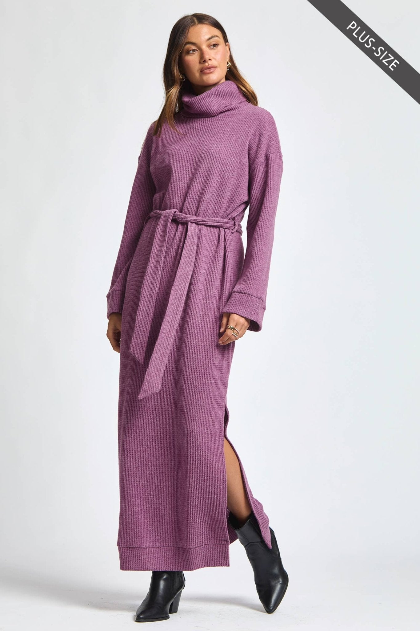 Cowl Neck Waist Tie Maxi Dress Plus Size - The Bronze Butterfly