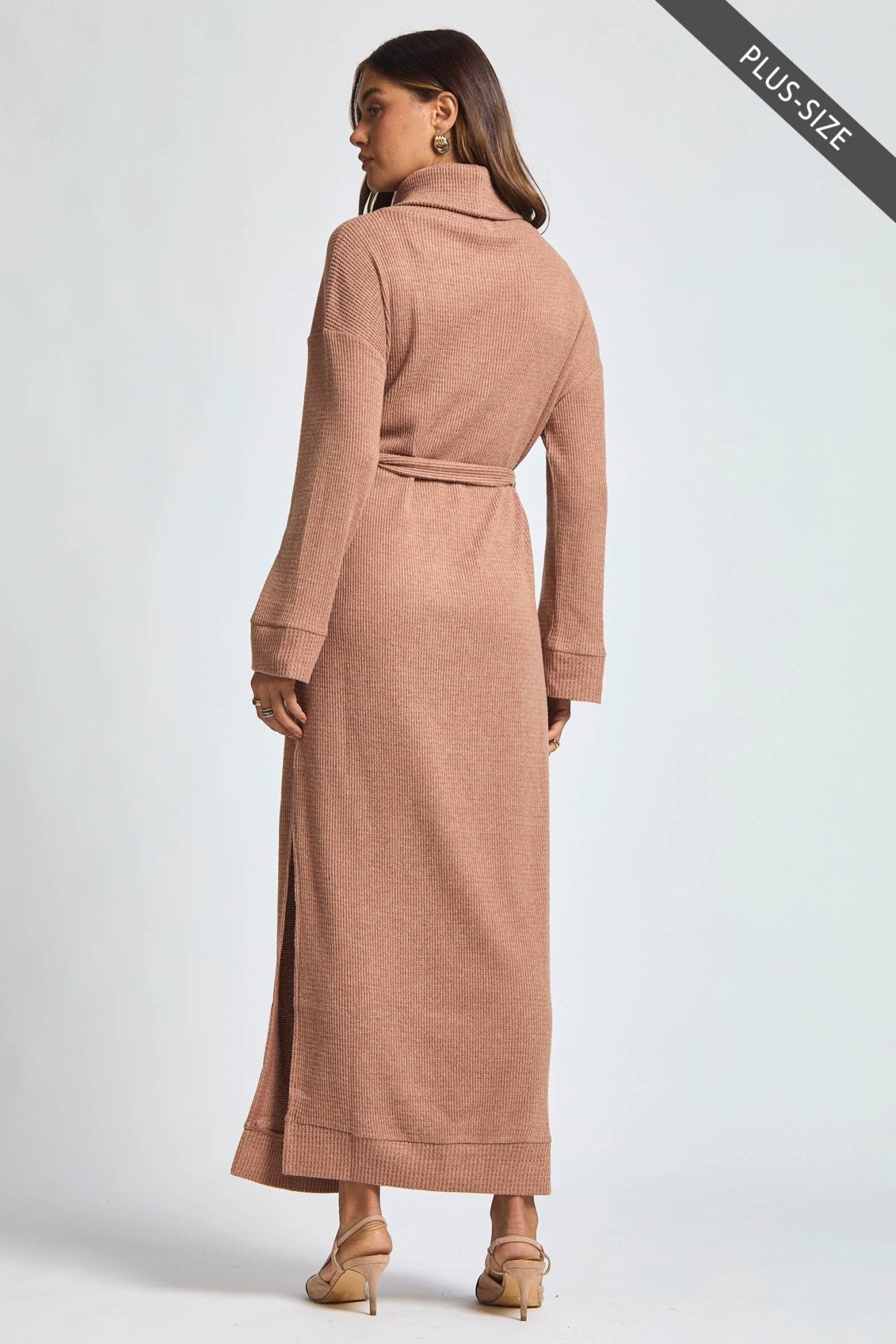 Cowl Neck Waist Tie Maxi Dress Plus Size - The Bronze Butterfly