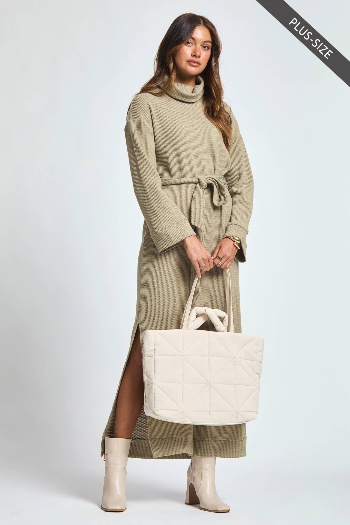 Cowl Neck Waist Tie Maxi Dress Plus Size - The Bronze Butterfly