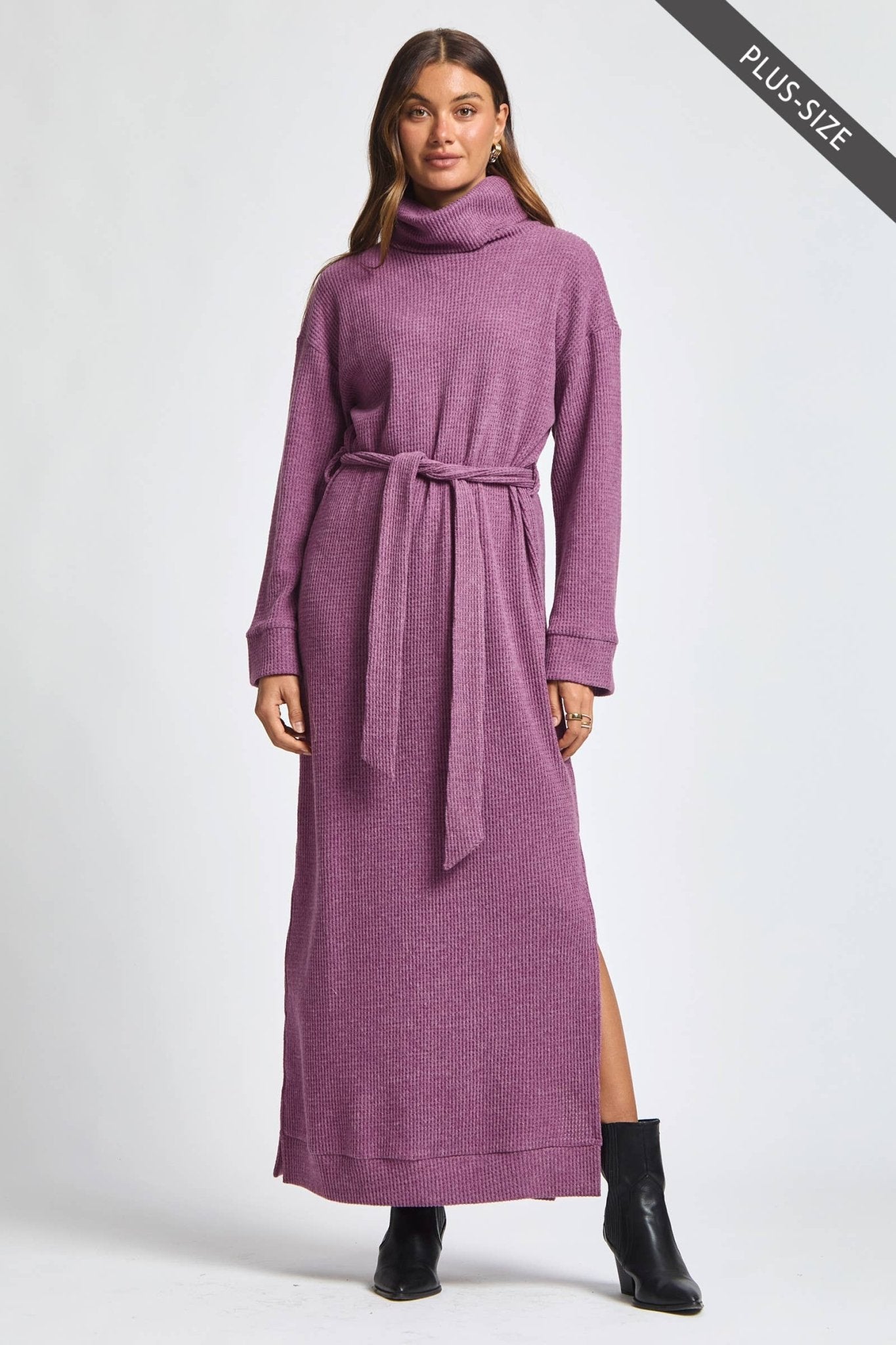 Cowl Neck Waist Tie Maxi Dress Plus Size - The Bronze Butterfly