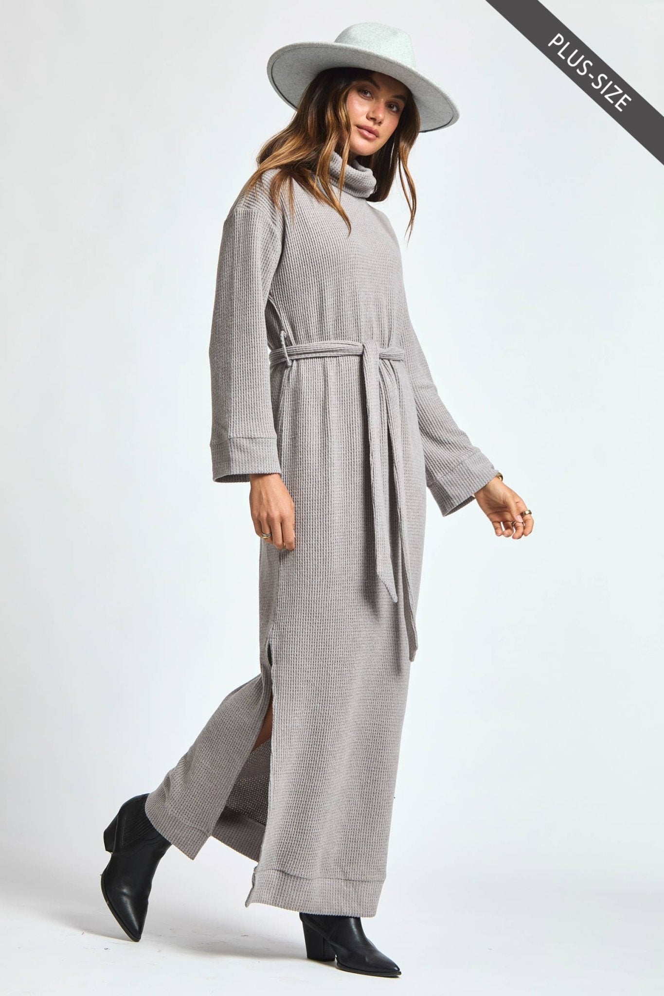 Cowl Neck Waist Tie Maxi Dress Plus Size - The Bronze Butterfly