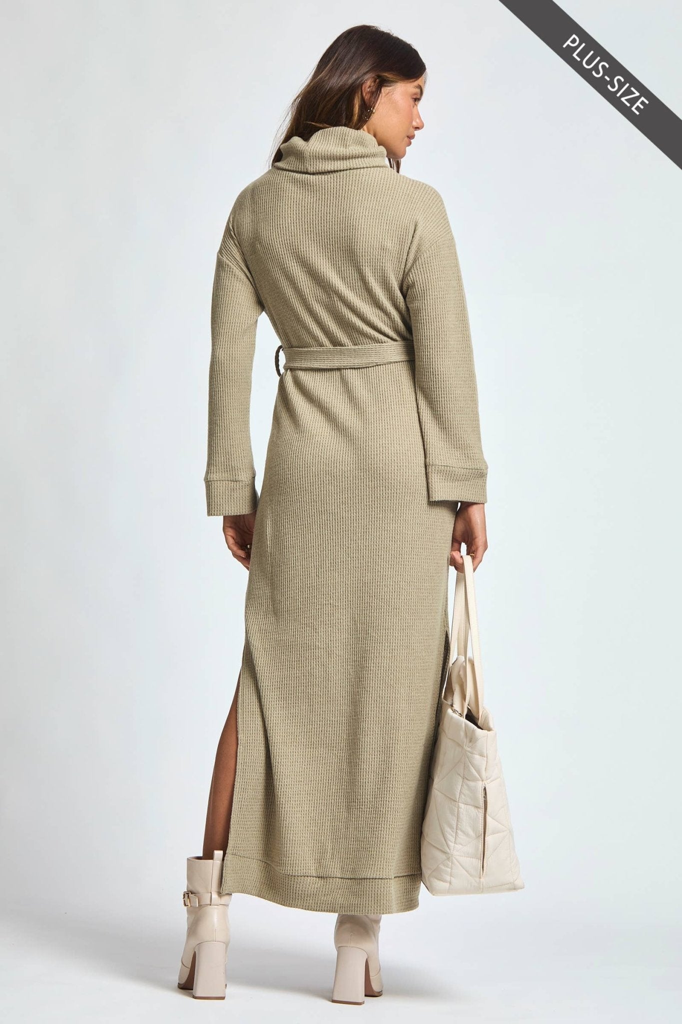 Cowl Neck Waist Tie Maxi Dress Plus Size - The Bronze Butterfly