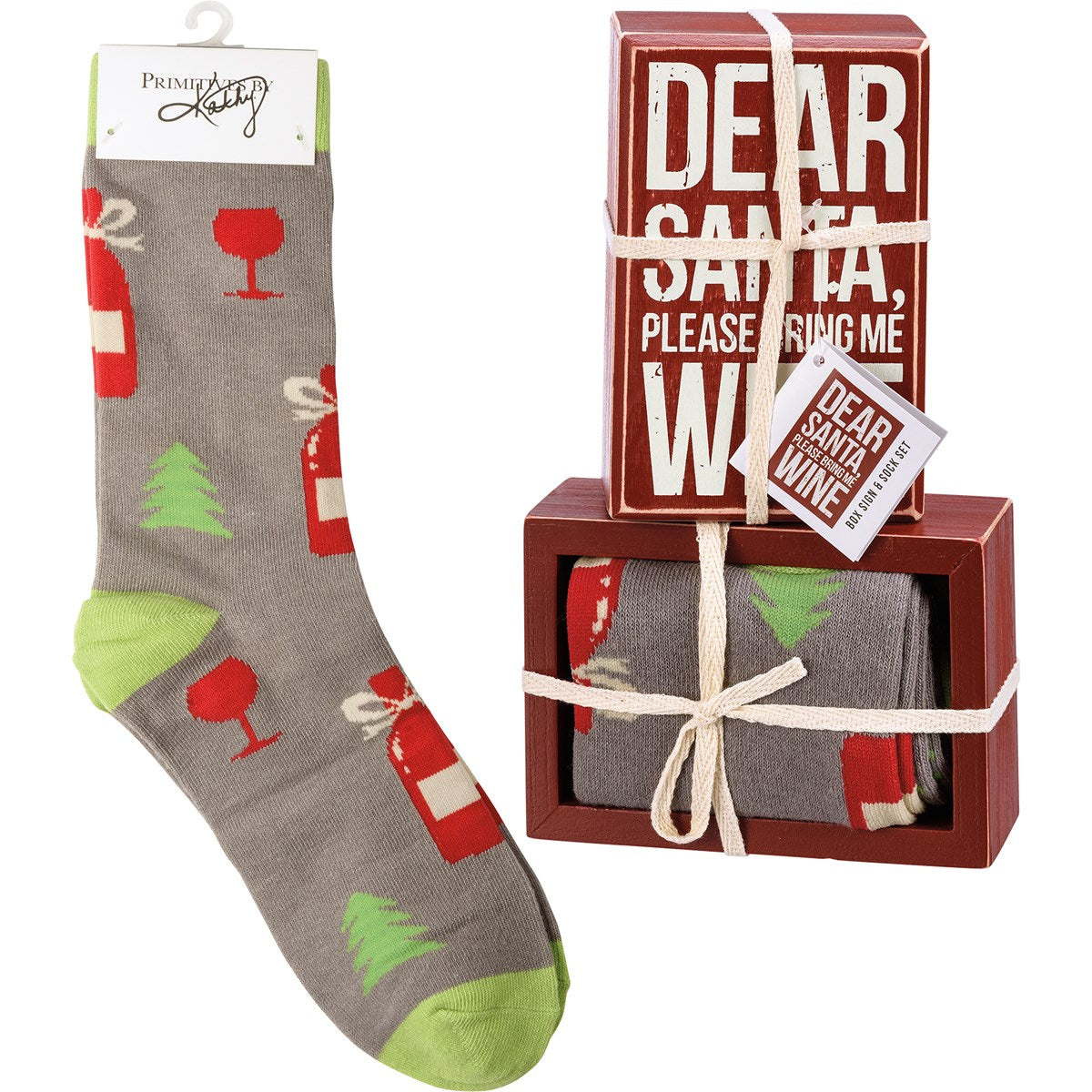 Seasonal Box Sign And Sock Set - Christmas