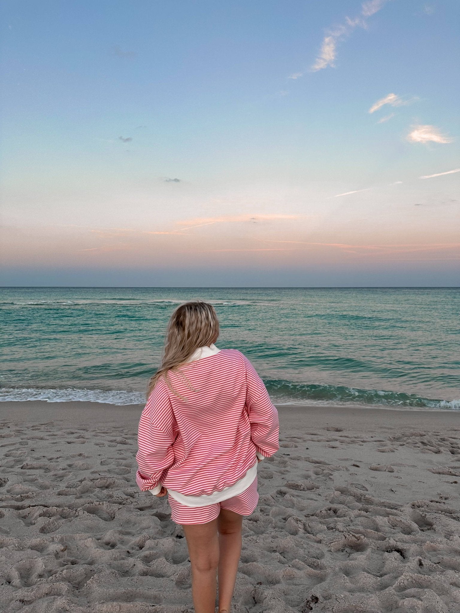Dark Pink and White Big Striped Mockneck Sweatshirt - The Bronze Butterfly