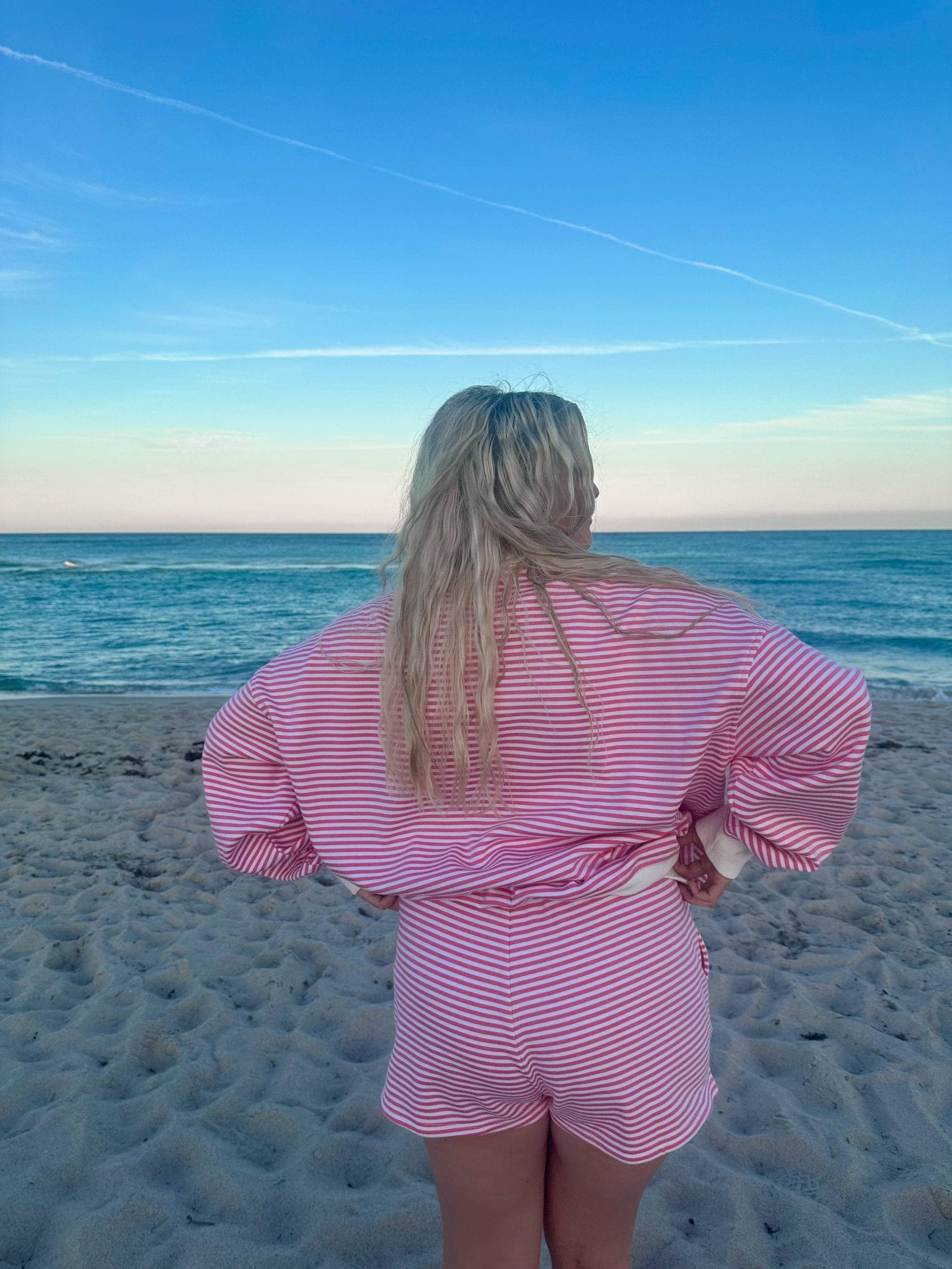 Dark Pink and White Big Striped Mockneck Sweatshirt - The Bronze Butterfly