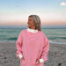 Dark Pink and White Big Striped Mockneck Sweatshirt - The Bronze Butterfly