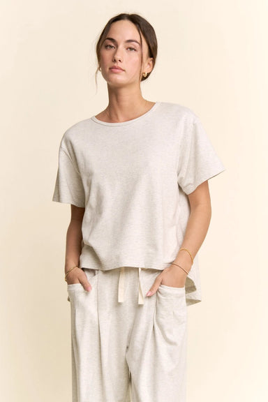 Davi & Dani Hi-Low Tee & Wide-Leg Pants Set | Heather Gray - The Bronze Butterfly