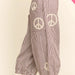 Davi & Dani Peace Sign Pinstripe Wide-Leg Palazzo Pant | Burgundy | Plus Size - The Bronze Butterfly