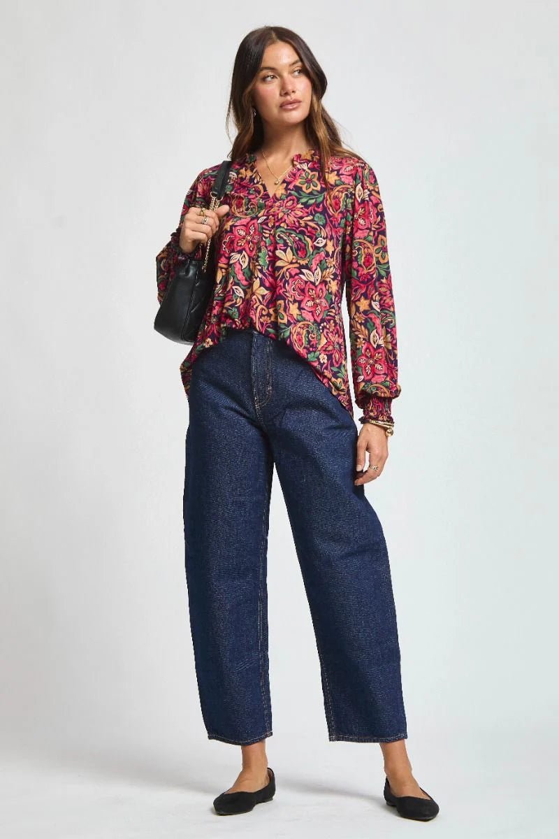 Dear Scarlet Smocked Lizzy Top - Eggplant Floral - The Bronze Butterfly