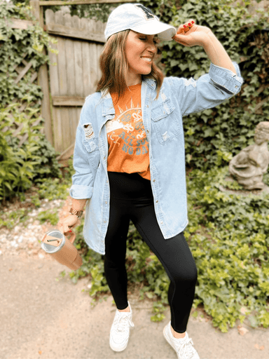 Delaney Distressed Denim Shacket - The Bronze Butterfly