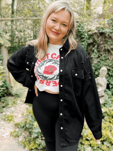 Delaney Distressed Denim Shacket - The Bronze Butterfly