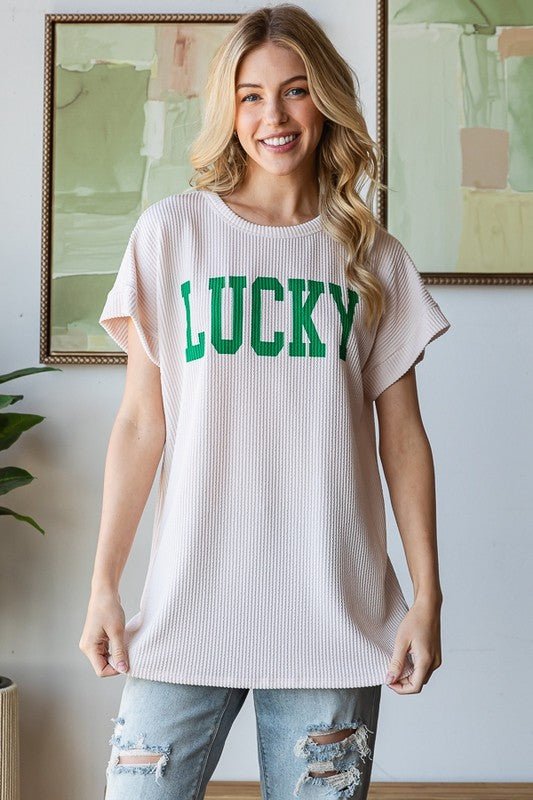 Dolman Short Sleeve Urban Rib Lucky Top - The Bronze Butterfly