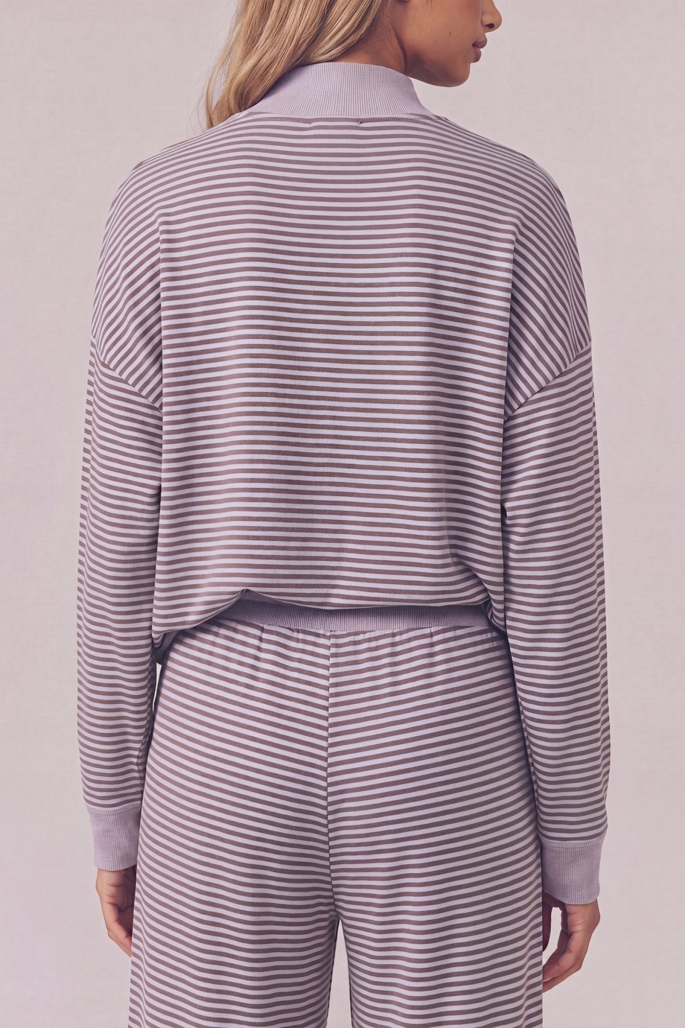Dusty Purple Brushed Stripe Mock Neck Sweatshirt & Pants Set - The Bronze Butterfly