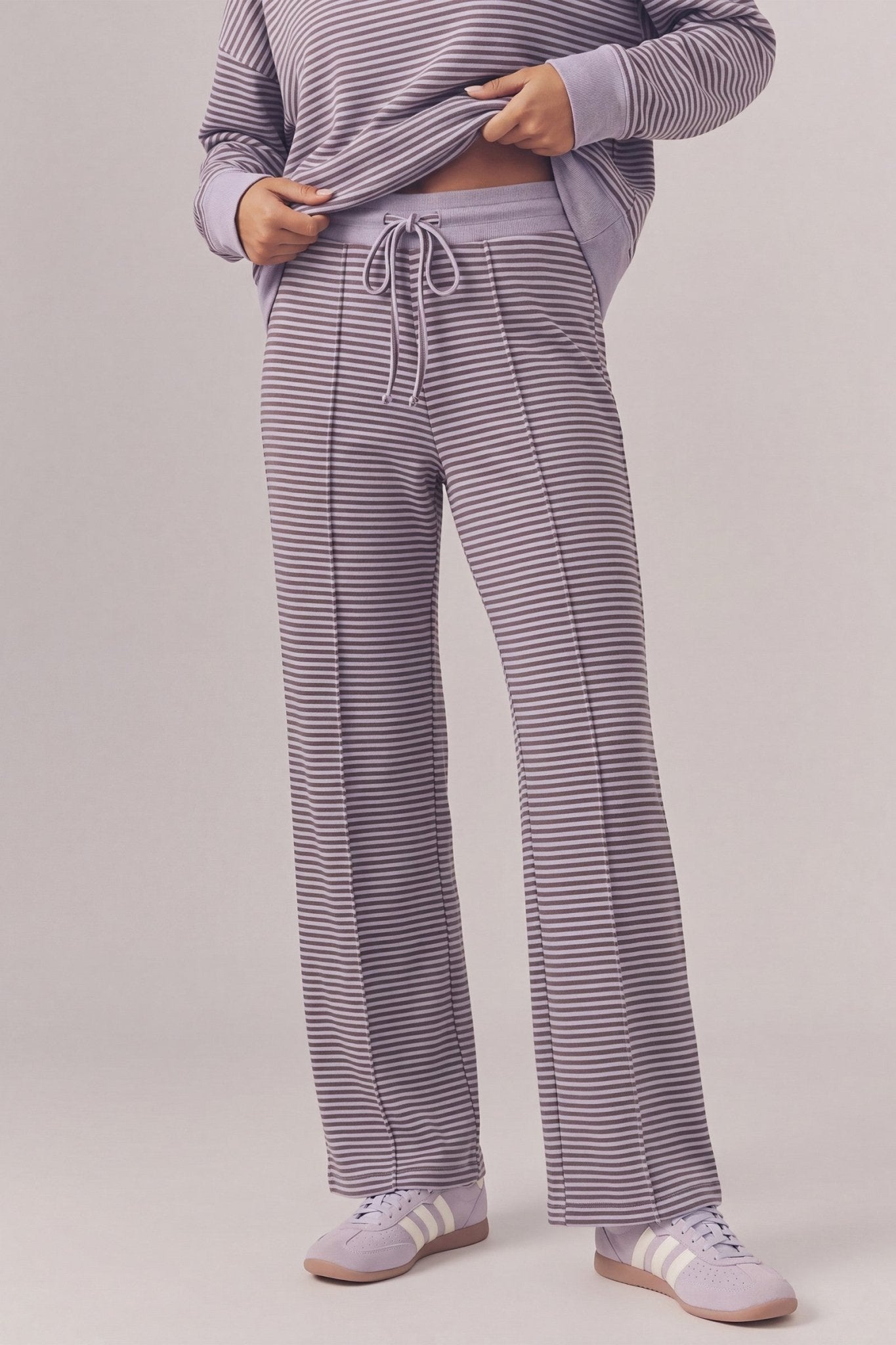 Dusty Purple Brushed Stripe Mock Neck Sweatshirt & Pants Set - The Bronze Butterfly