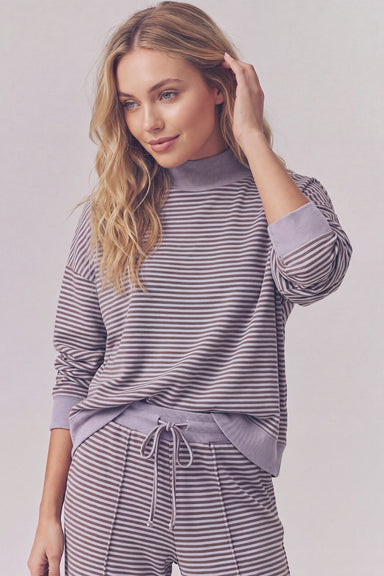 Dusty Purple Brushed Stripe Mock Neck Sweatshirt & Pants Set - The Bronze Butterfly