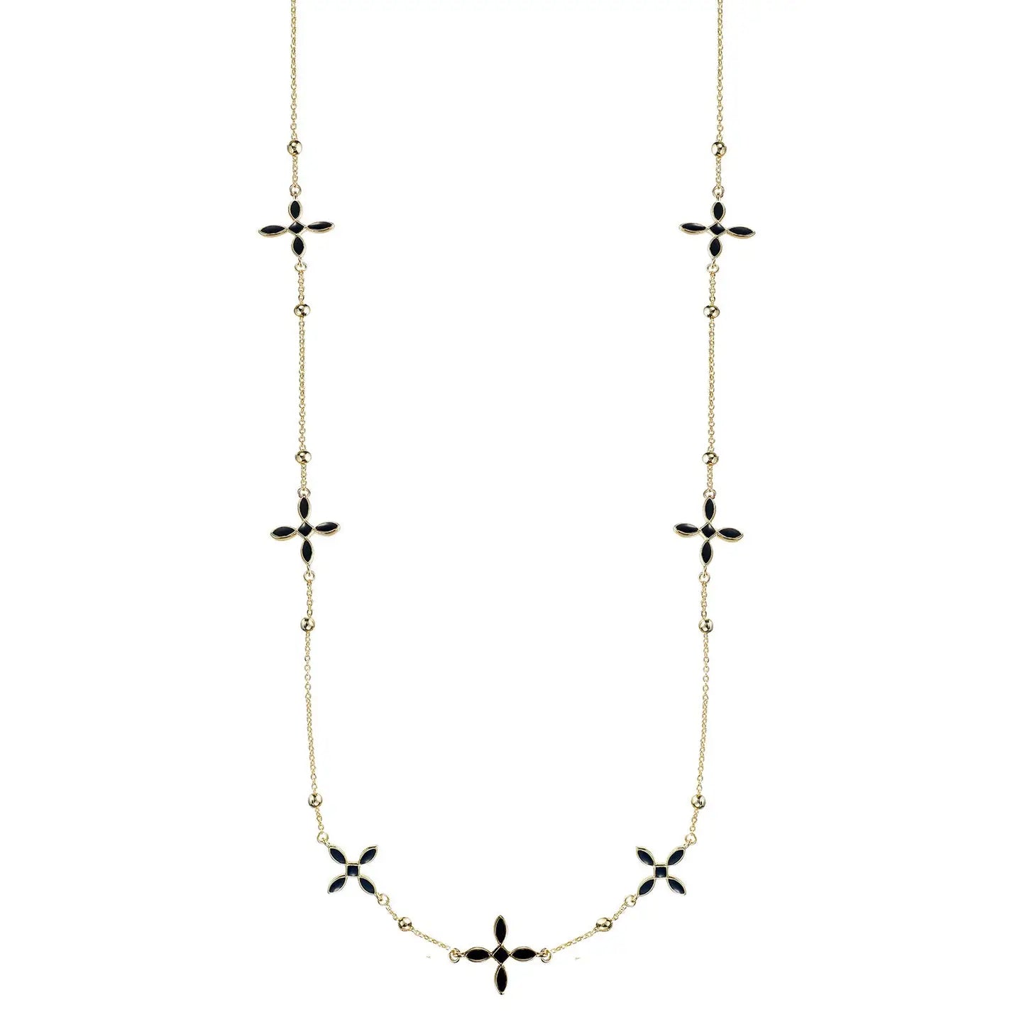 Enamel Cross Station Necklace Black - The Bronze Butterfly