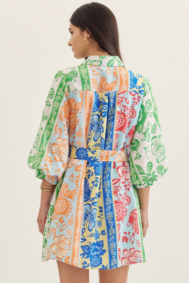 Entro Botanical Stripe Belted Mini Dress - The Bronze Butterfly