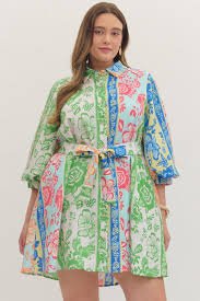 Entro Botanical Stripe Belted Mini Dress - The Bronze Butterfly