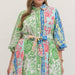 Entro Botanical Stripe Belted Mini Dress - The Bronze Butterfly