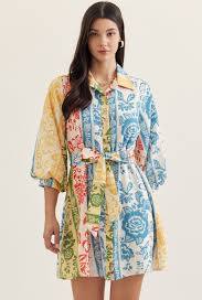 Entro Botanical Stripe Belted Mini Dress - The Bronze Butterfly