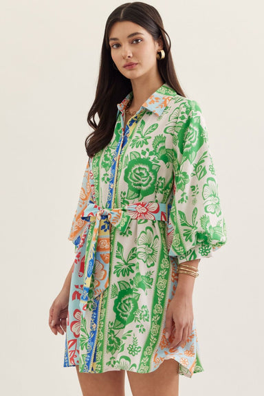 Entro Botanical Stripe Belted Mini Dress - The Bronze Butterfly