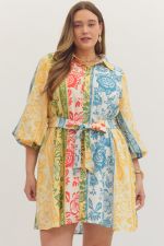 Entro Botanical Stripe Belted Mini Dress - The Bronze Butterfly