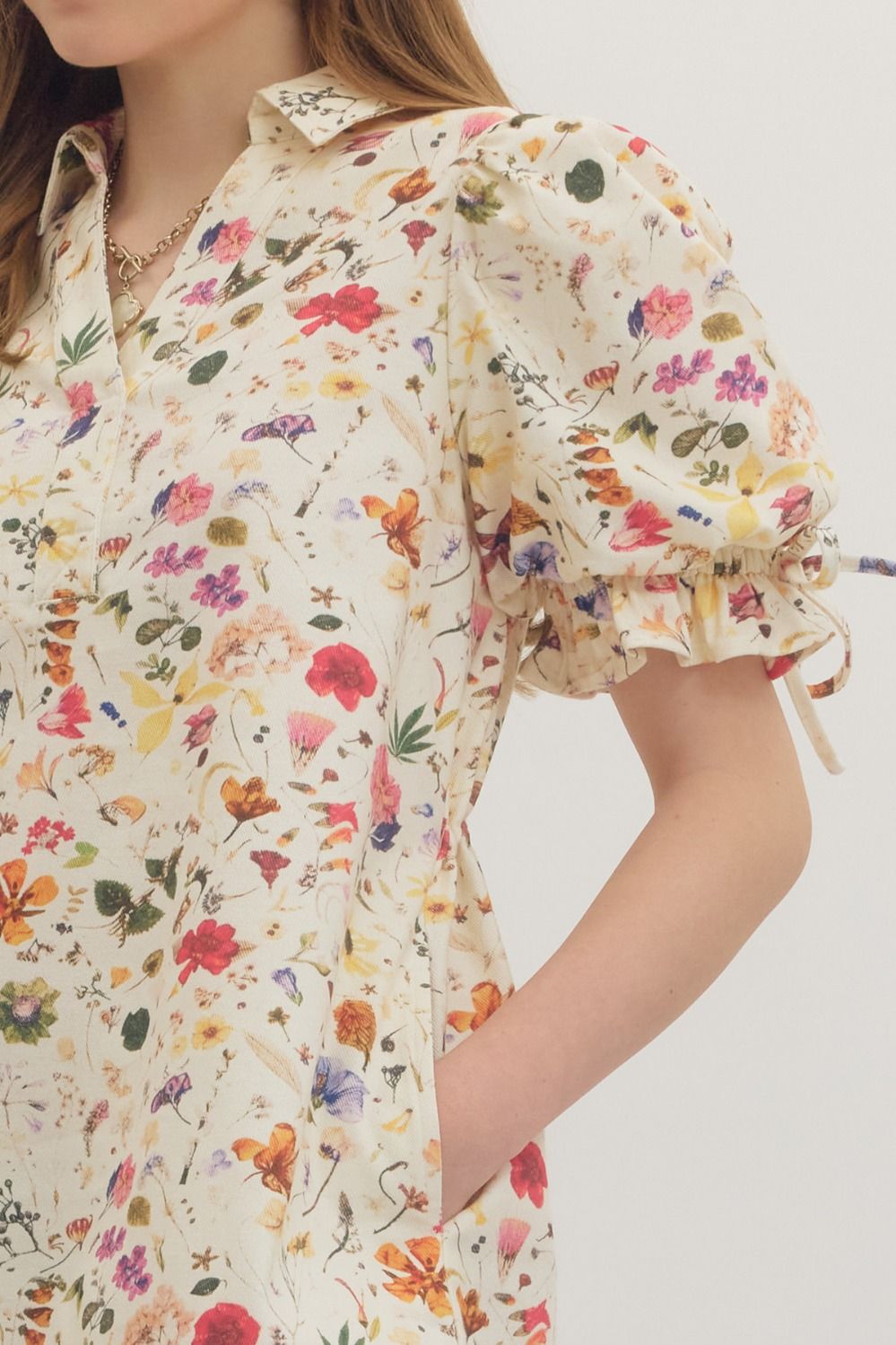 ENTRO FLORAL MINI COLLAR DRESS - The Bronze Butterfly