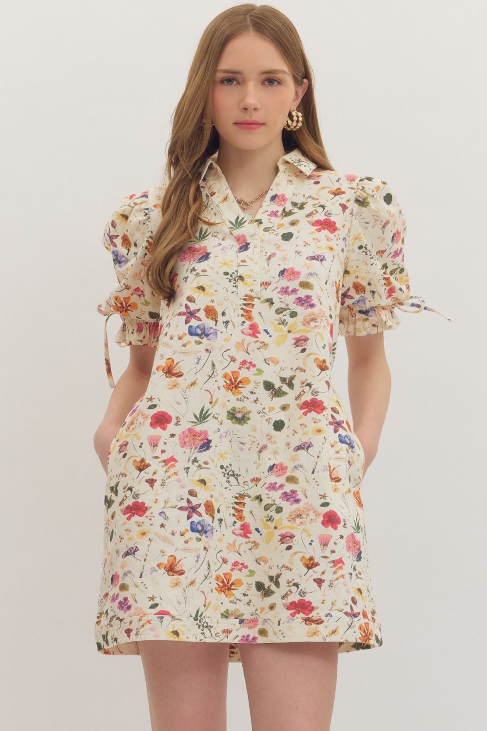 ENTRO FLORAL MINI COLLAR DRESS - The Bronze Butterfly
