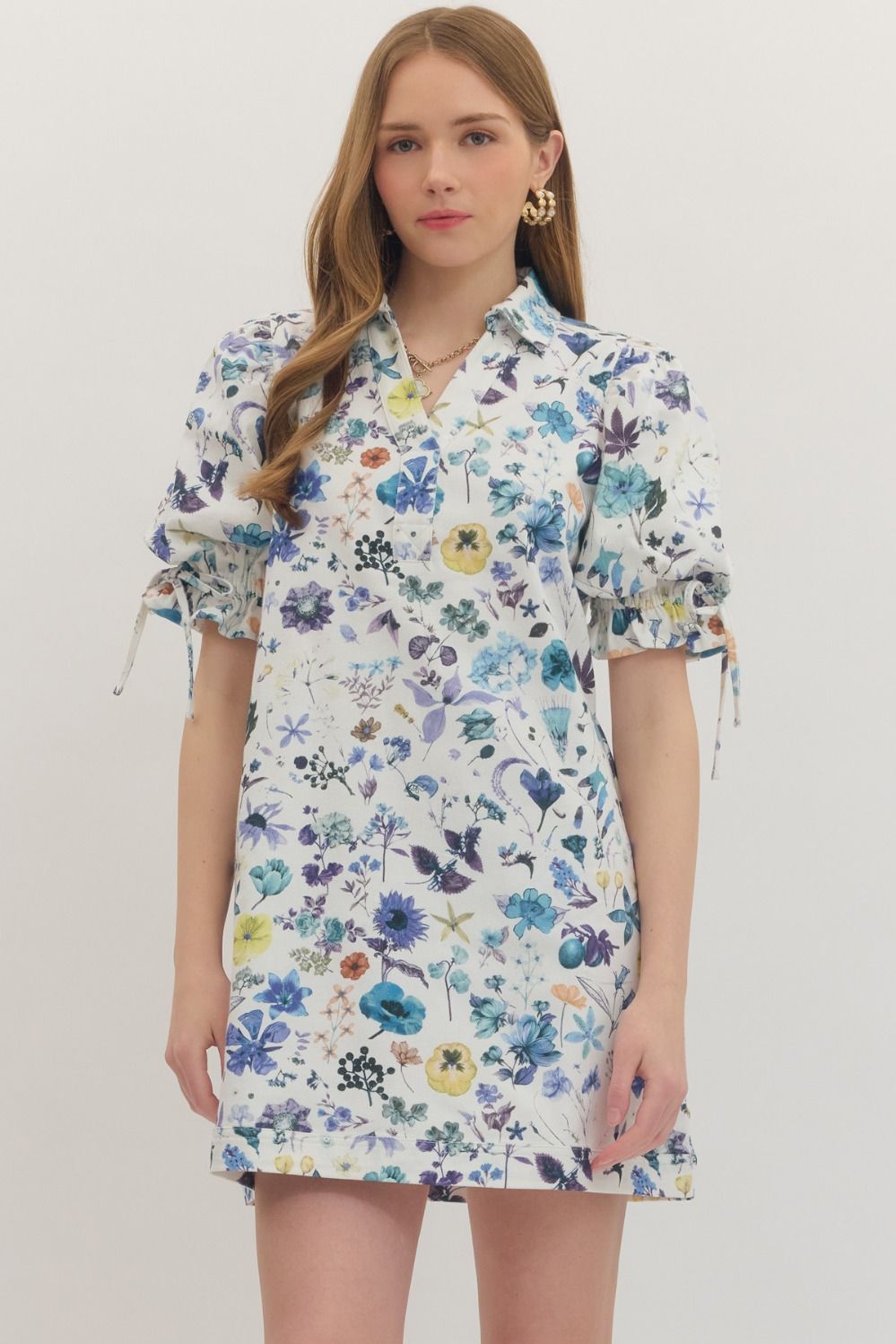 ENTRO FLORAL MINI COLLAR DRESS - The Bronze Butterfly