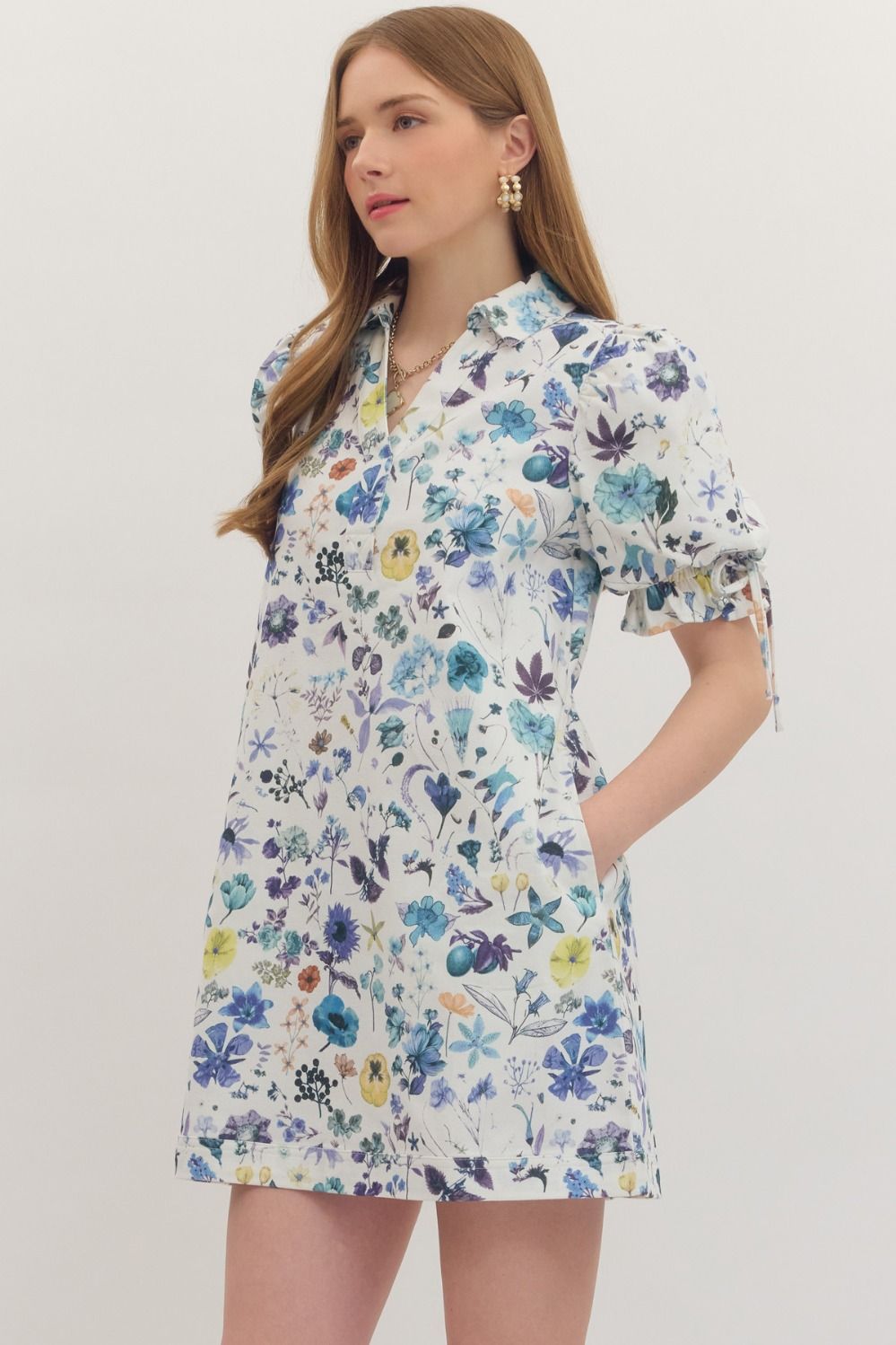 ENTRO FLORAL MINI COLLAR DRESS - The Bronze Butterfly