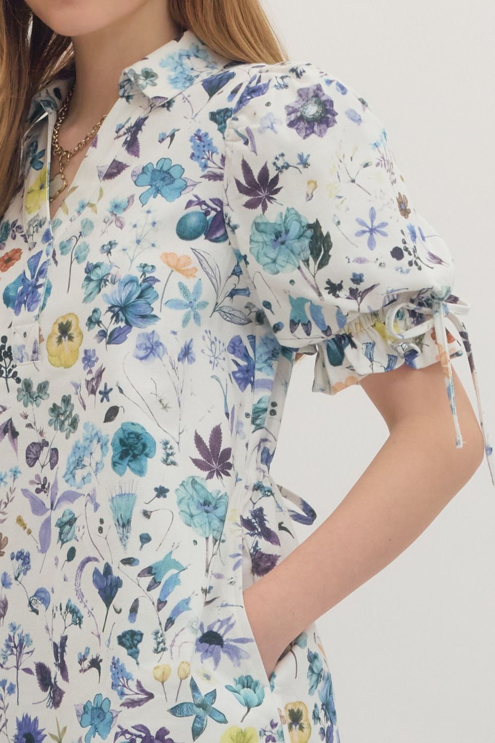 ENTRO FLORAL MINI COLLAR DRESS - The Bronze Butterfly