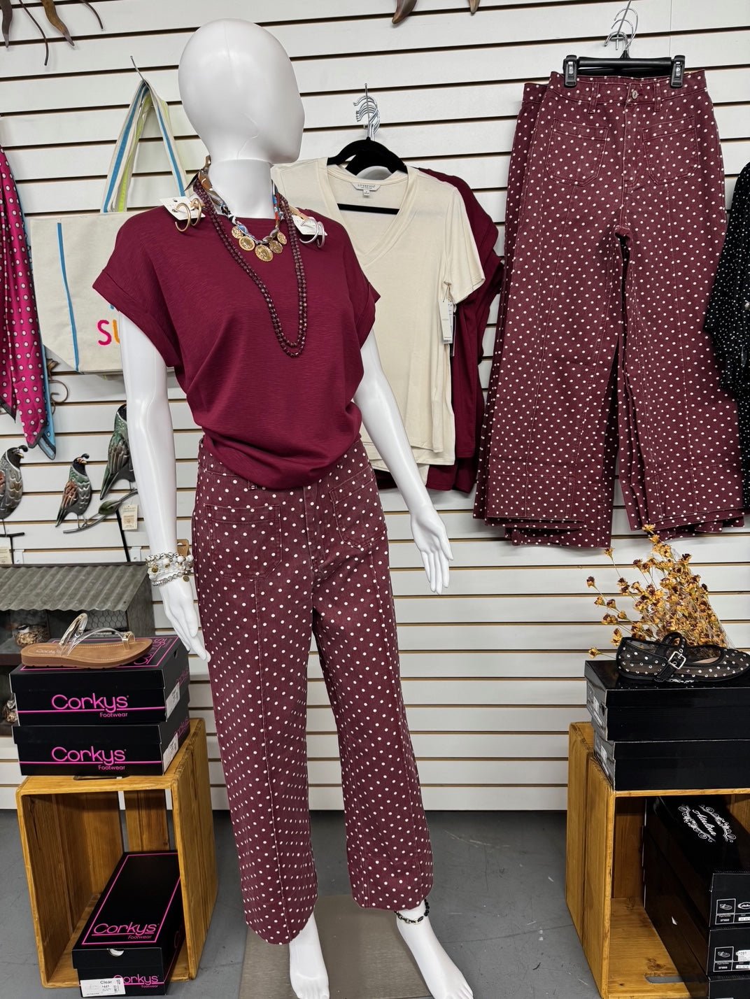 Entro Polka Dot Pant in Burgundy - The Bronze Butterfly