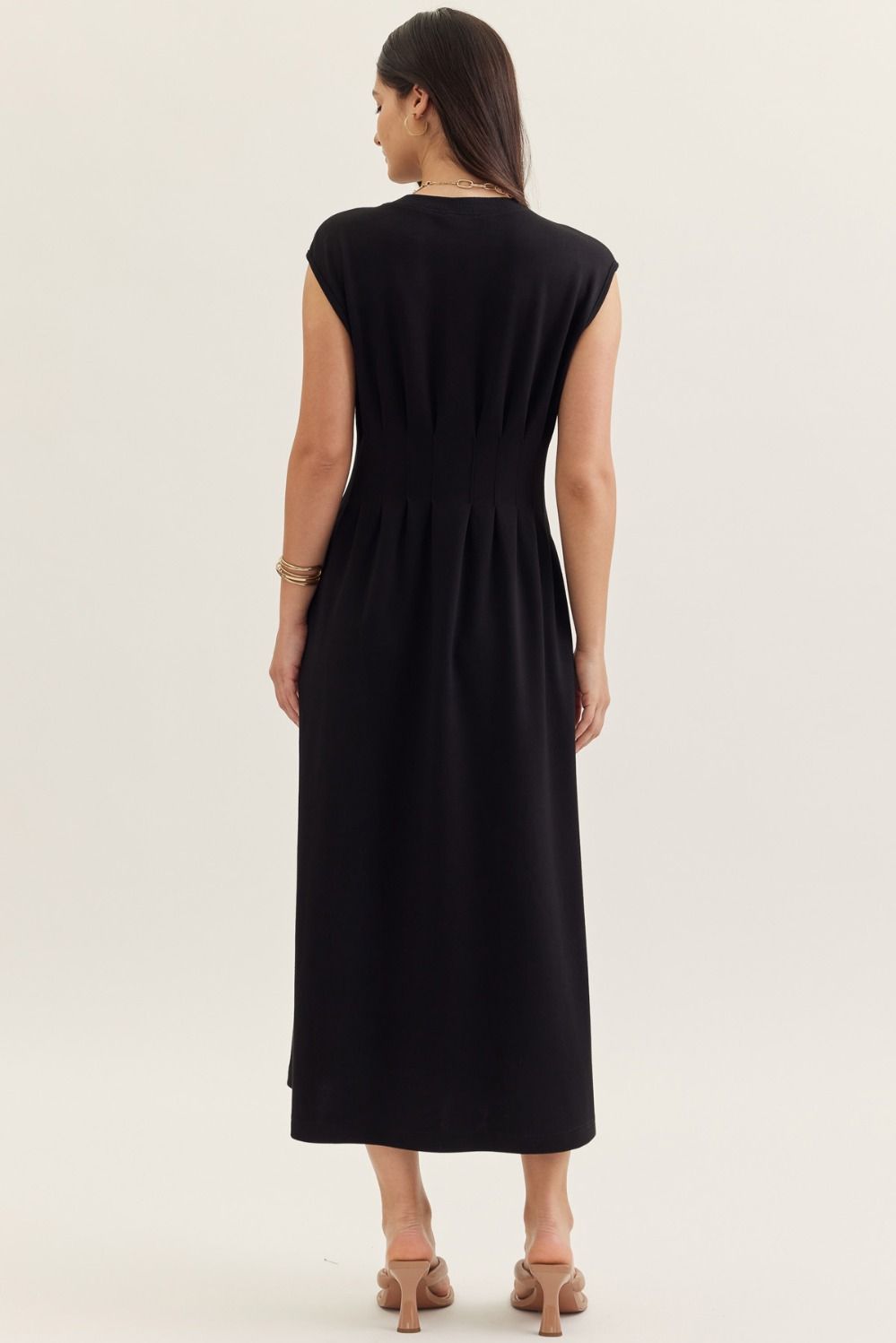 Entro Solid Cap Sleeve Midi Dress - The Bronze Butterfly