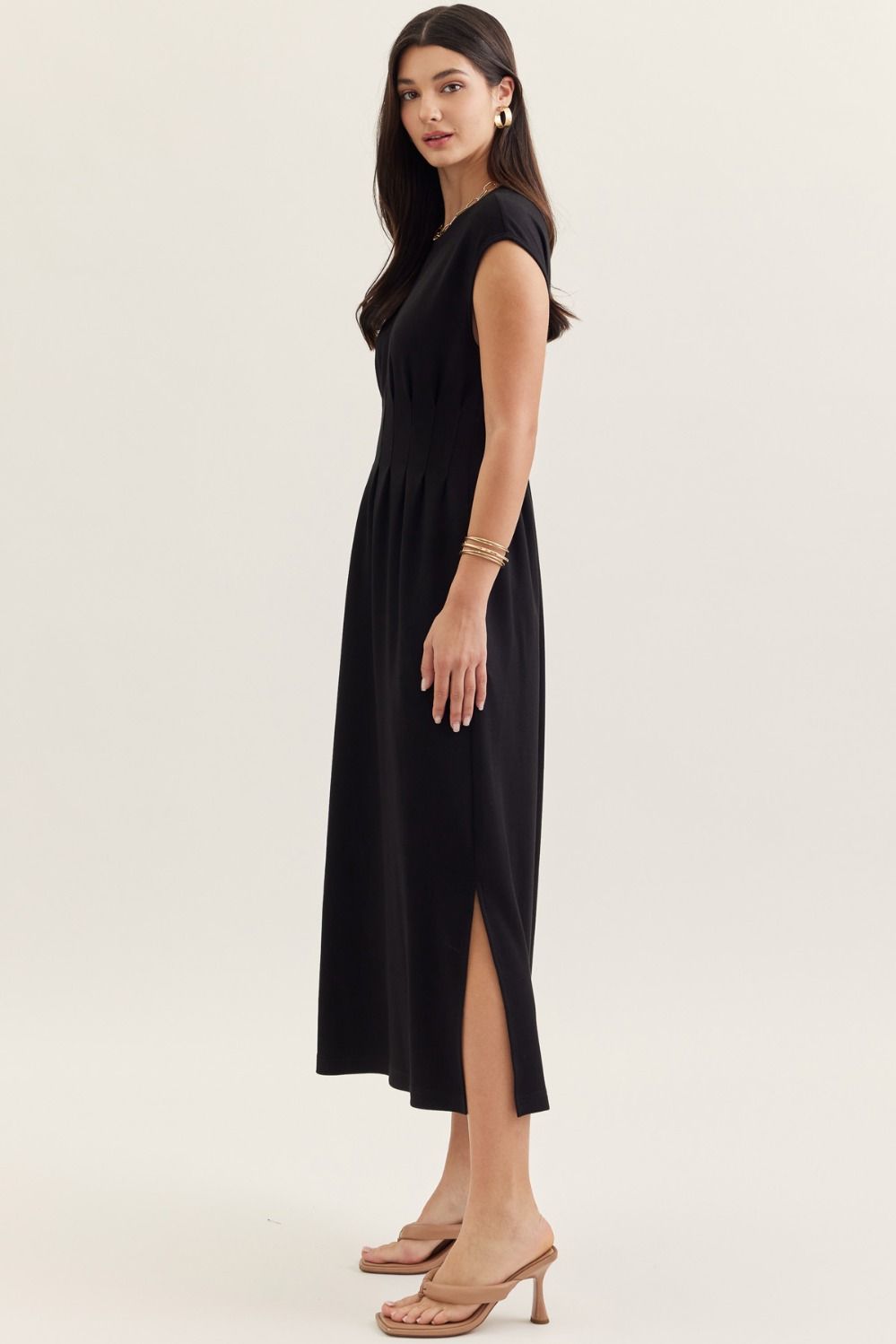 Entro Solid Cap Sleeve Midi Dress - The Bronze Butterfly
