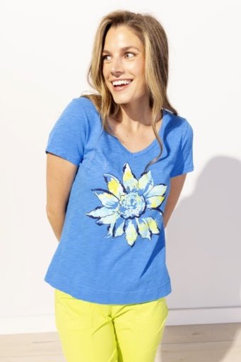 Escape Peruvian Cotton Sunflower V - Neck Tee - The Bronze Butterfly