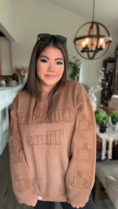 Evelyn Embossed Sweater - Coffee - The Bronze Butterfly