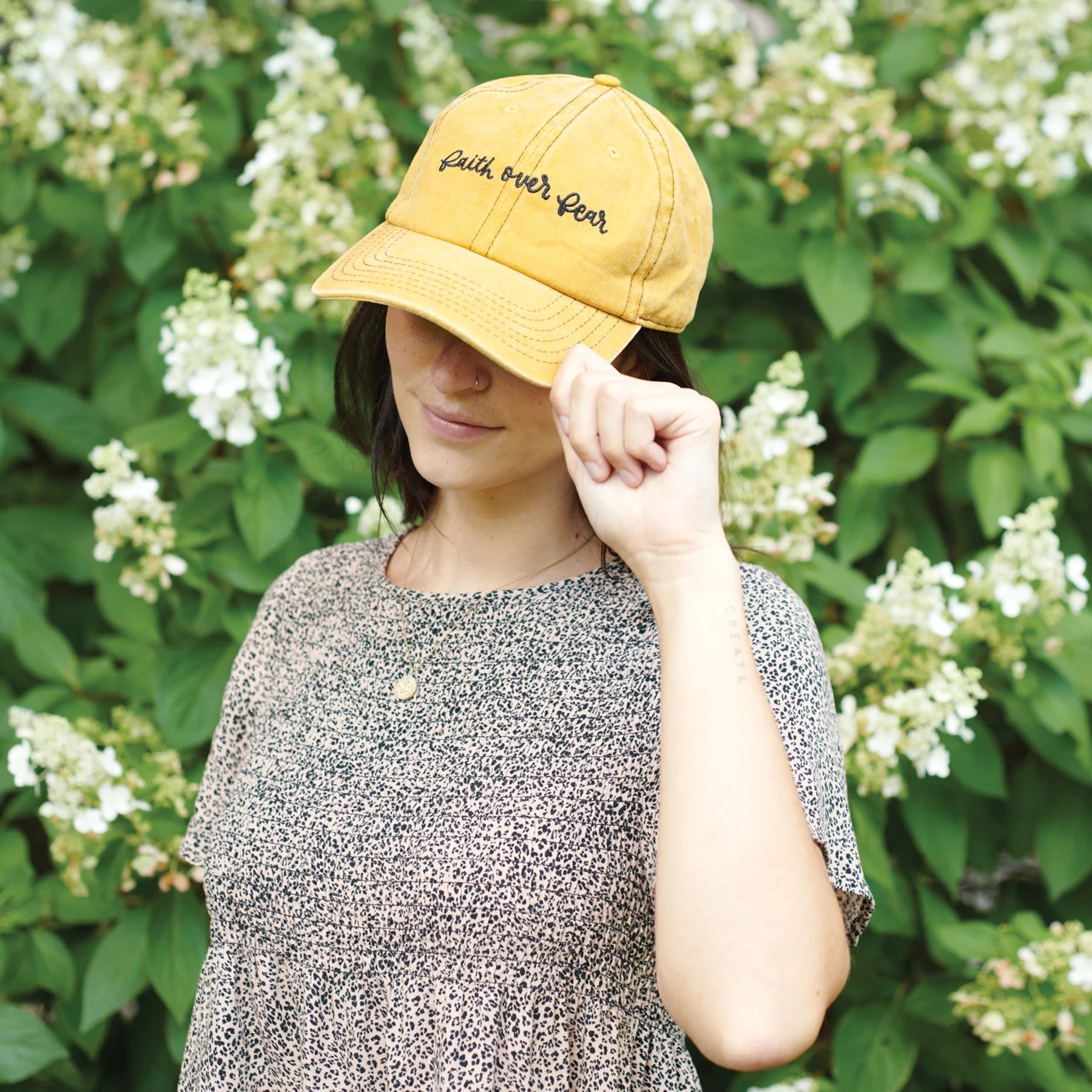 Faith Over Fear Embroidered Baseball Cap | Golden Yellow - The Bronze Butterfly