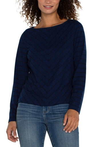 Long Sleeve Miter Knit Top Dark Navy Stripe